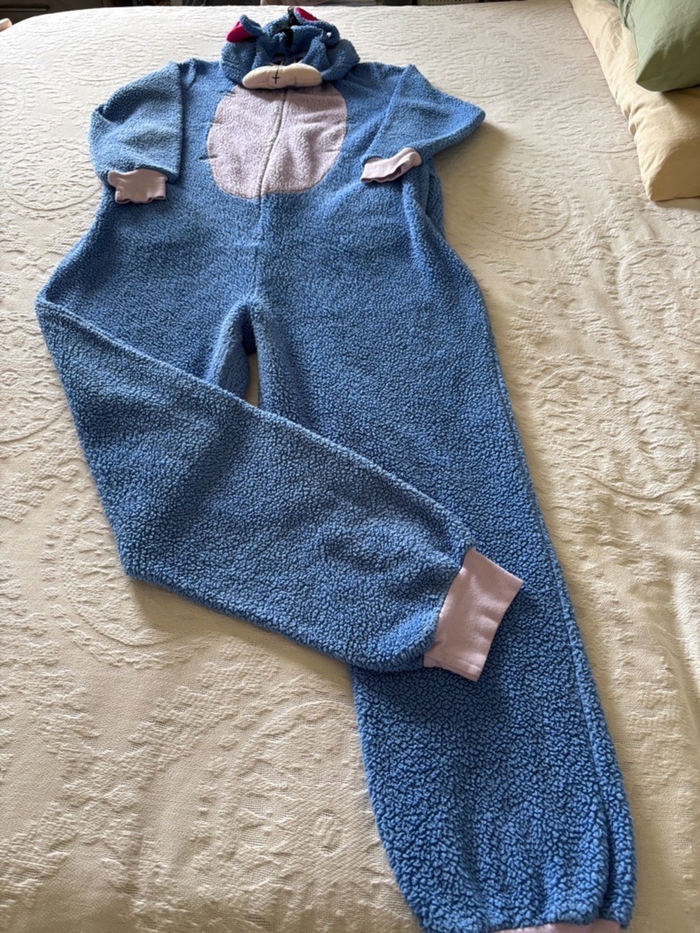 Disney Eeyore Unisex Blue Fuzzy Onesie with Pink Accents EUC L - Picture 1 of 9